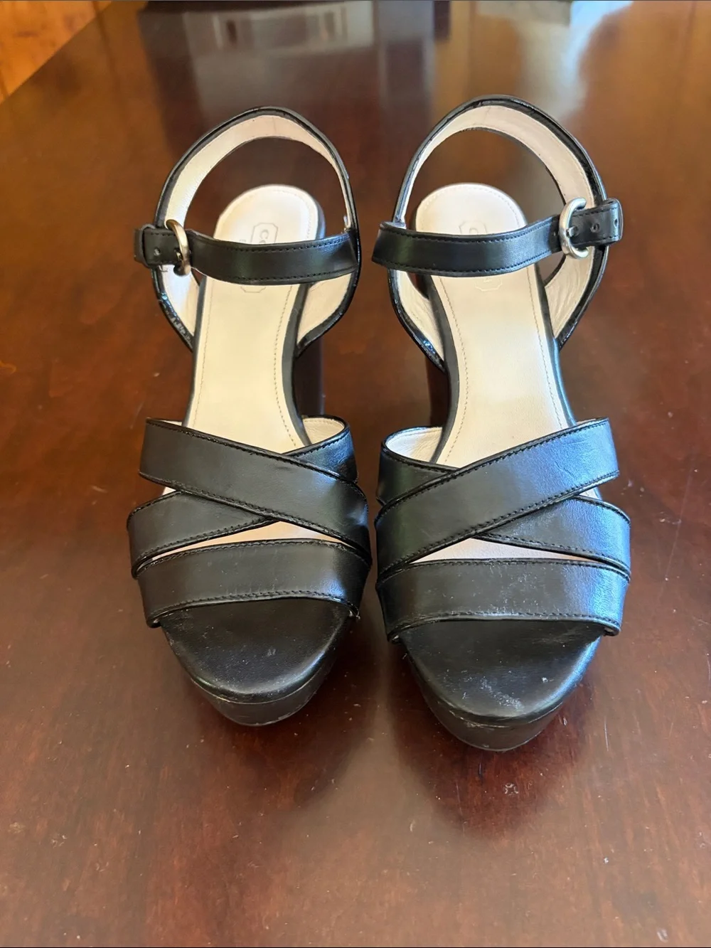 Coach Black Leather Platform Strappy Sandals